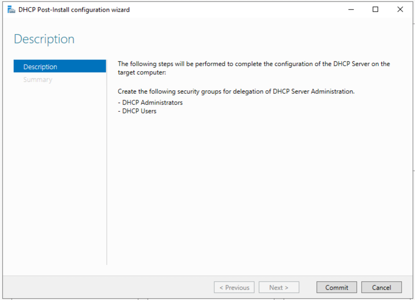 Configuration Wizard for the DHCP server role