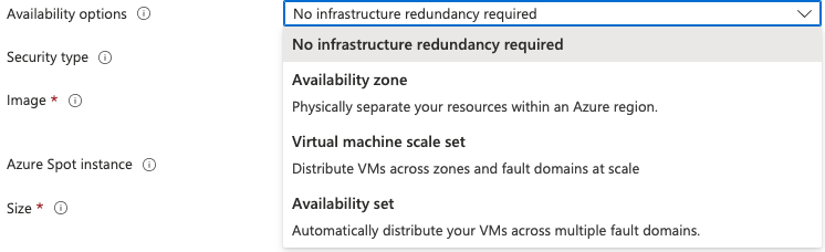 Different availability options on Azure