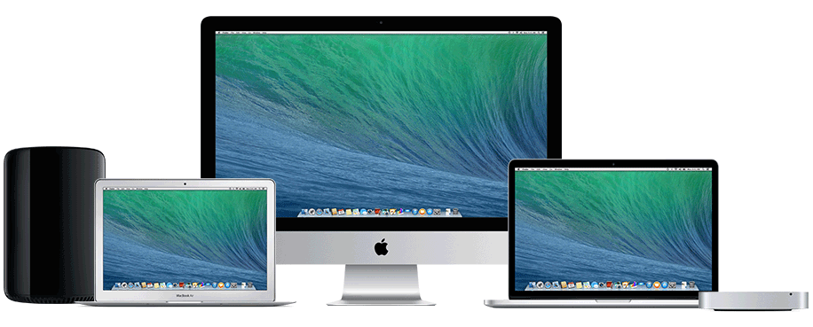 Différentes versions d'ordinateurs Apple en photo : le MacBook Air, le MacBook Pro et l'iMac