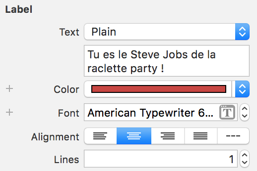 Text : Plain Tu es le Steve Jobs de la raclette party ! Color : (bordeau) Font : American Typewriter 6 Alignment : centré Lines : 1