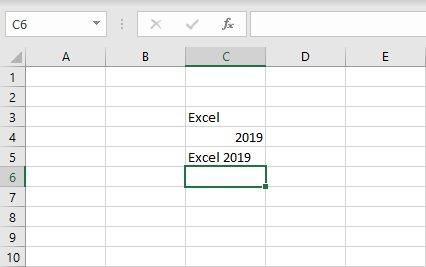 Enter Excel 2019 into cell C5