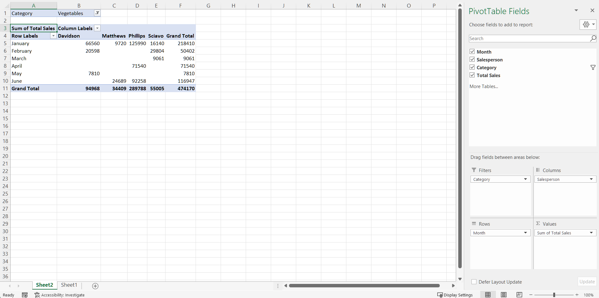 Pivot table with a filter