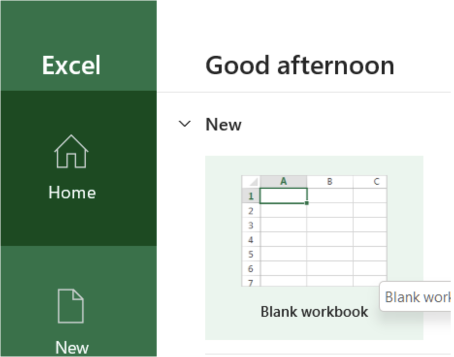 Go back to the Excel Start screen to create a new workbook