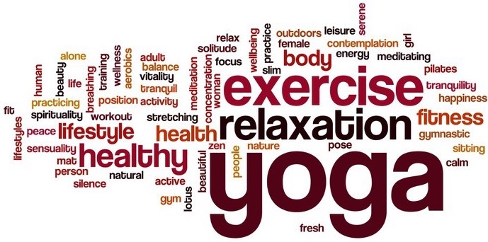 Les mots les plus gros sont : Yoga, relaxation, exercise, healthy, health, lifestyle, body, fitness