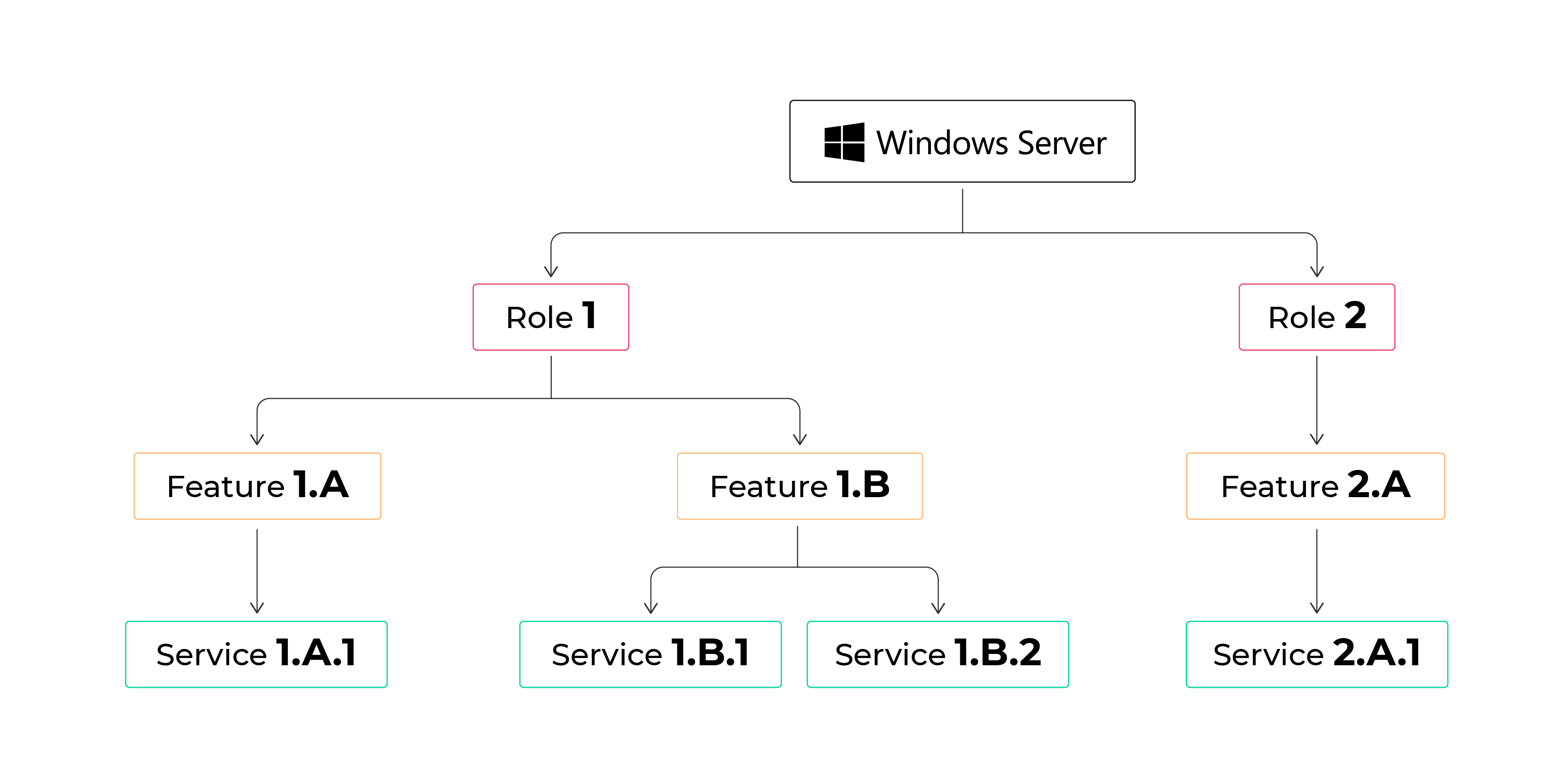 How Windows Server is organized into roles, features, and services