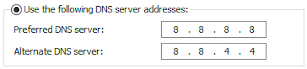A screenshot of the static DNS option where you can type in a specific DNS