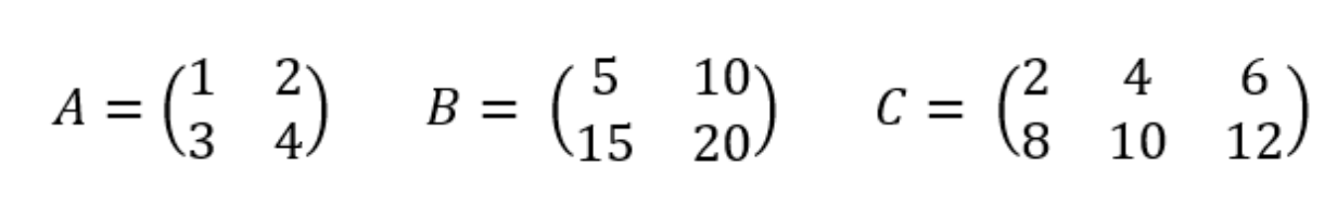 Opérations entre 3 matrices A, B et C ayant la même dimension (même nombre de lignes et de colonnes)