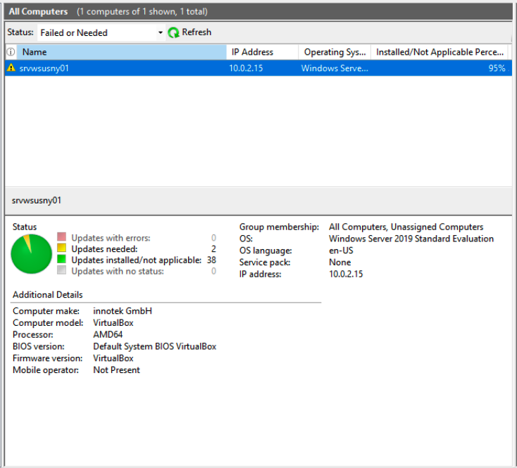 WSUS client and available update assessment