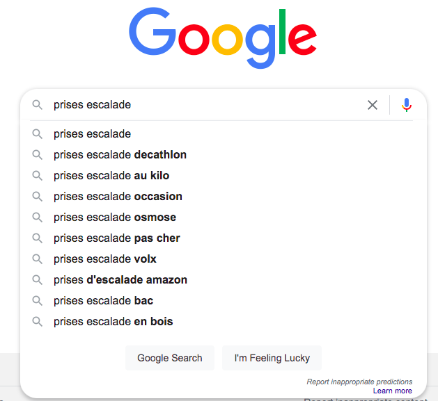 Suggestions de recherche Google autour du thème