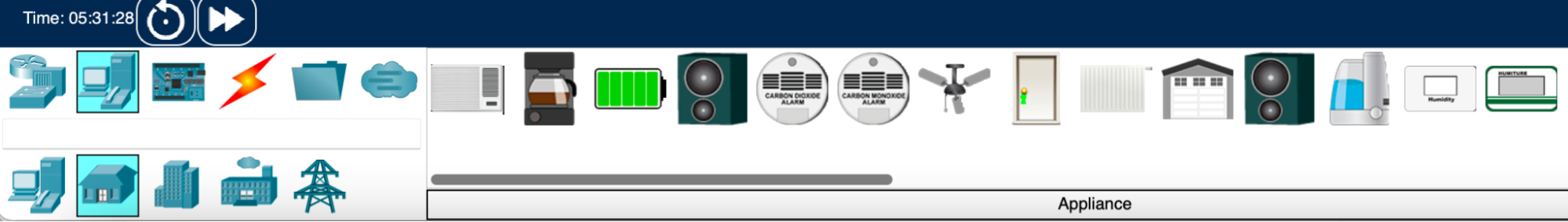 Screenshot of the end devices icons available from the Home menu in Cisco Packet Tracer