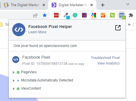 The selection button to install the Facebook Pixel Helper plug-in