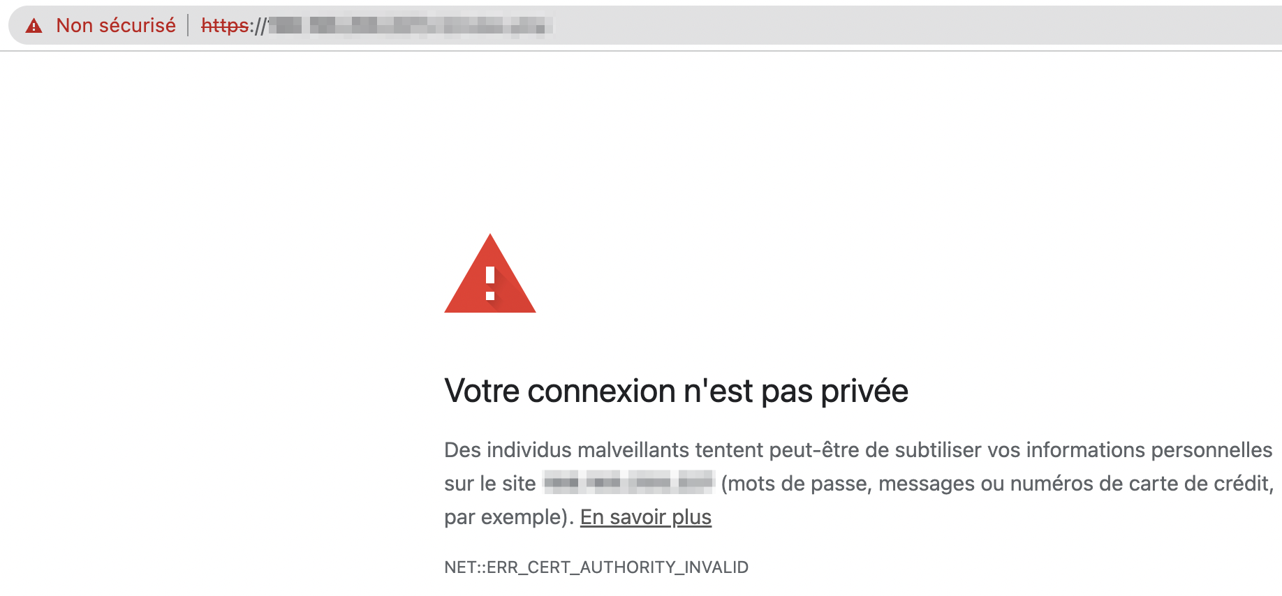 La page web d'un site affiche le message d'erreur suivant : Votre connexion n'est pas privée