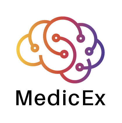 Le logo représente un cerveau stylisé, avec le nom MedicEx écrit en-dessous.