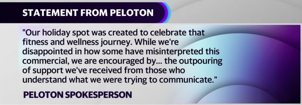 Peloton’s statement that did not include an apology