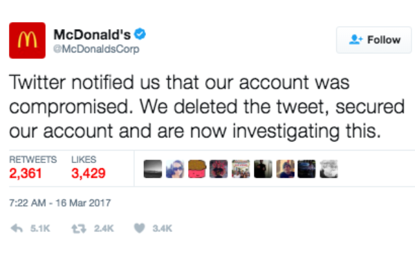 McDonald’s apology tweet