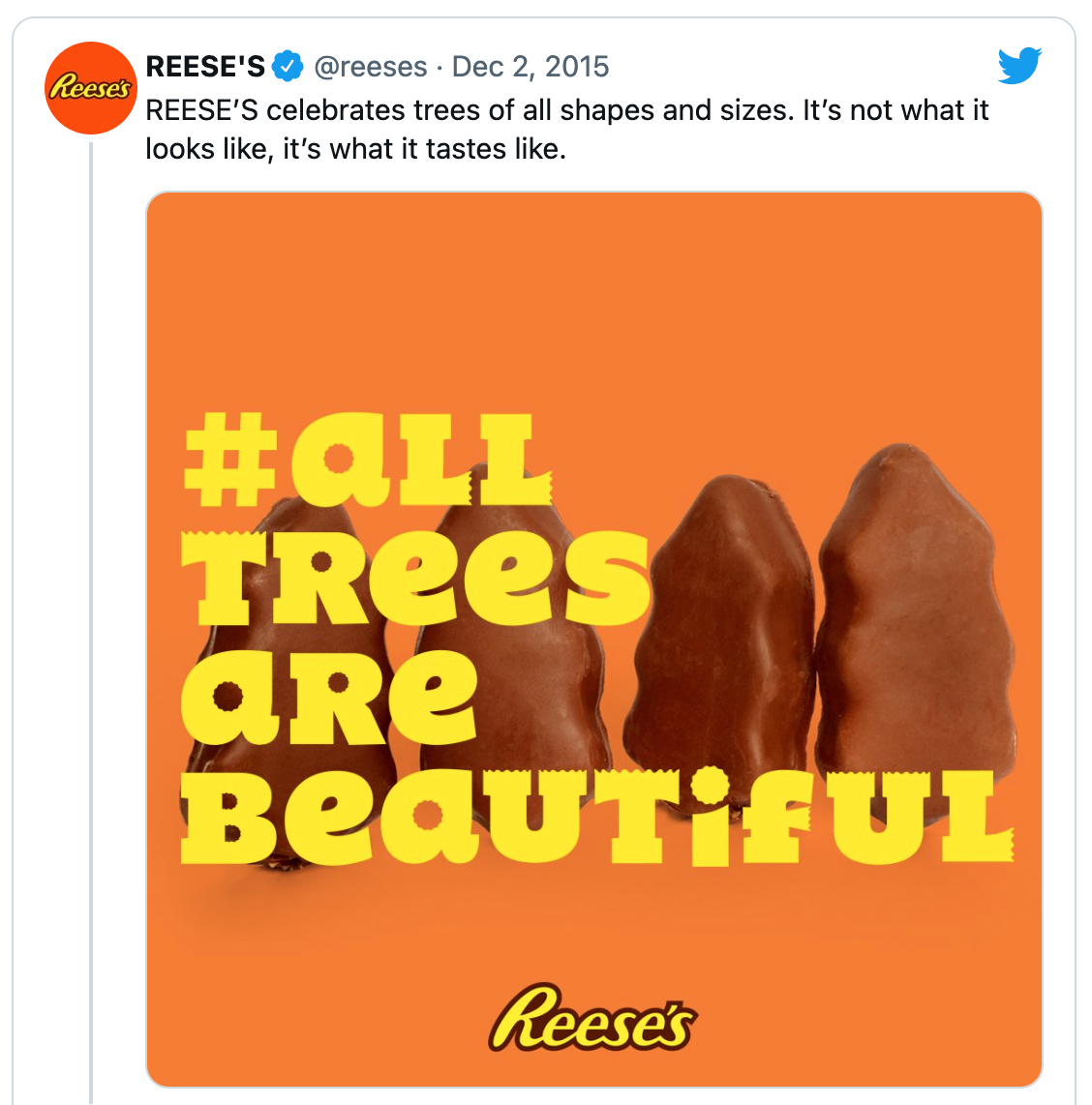 Reese’s #AllTreesAreBeautiful response to online blunder