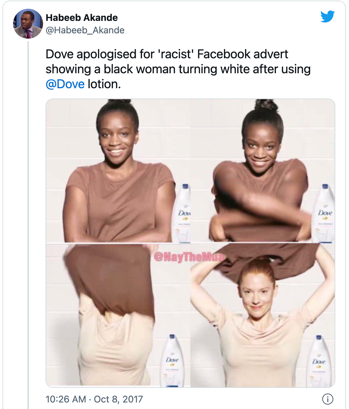 A tweet published following the release of the Dove commercial