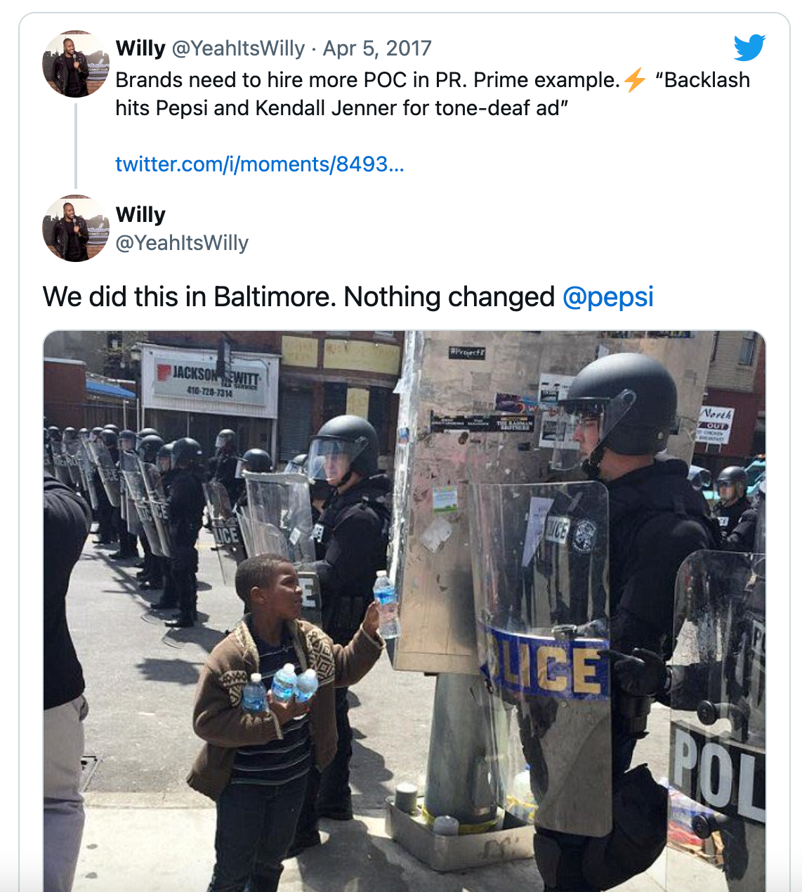 A tweet in response to the Pepsi ad