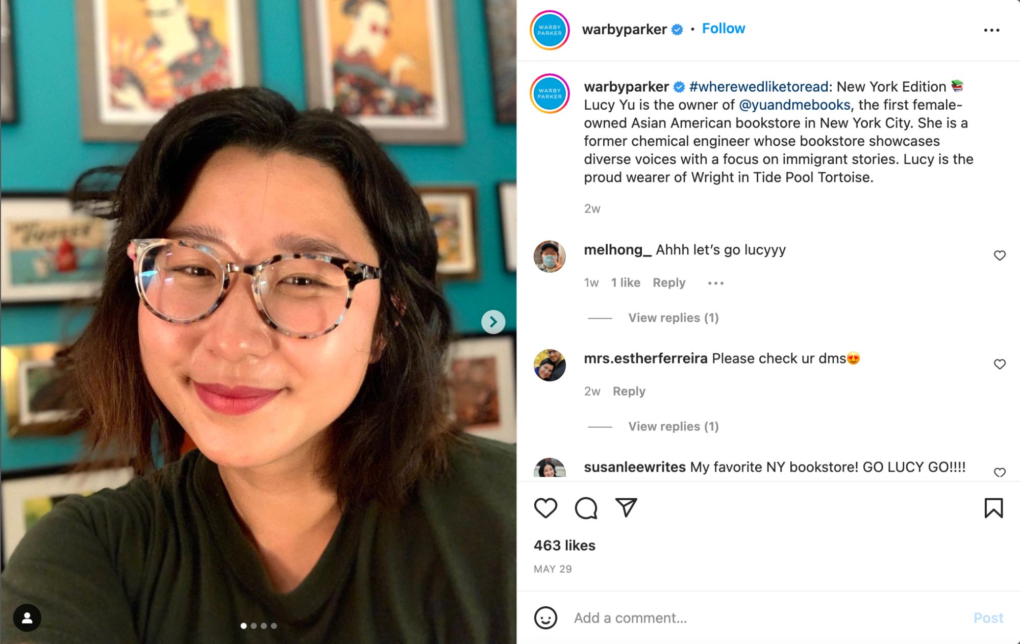 Instagram post from the Warby Parker brand