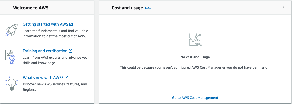 The AWS console when you first sign in