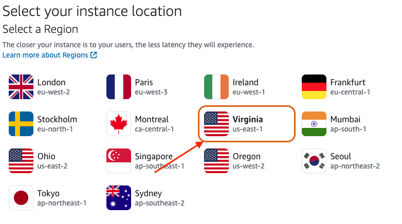 Selecting your instance location