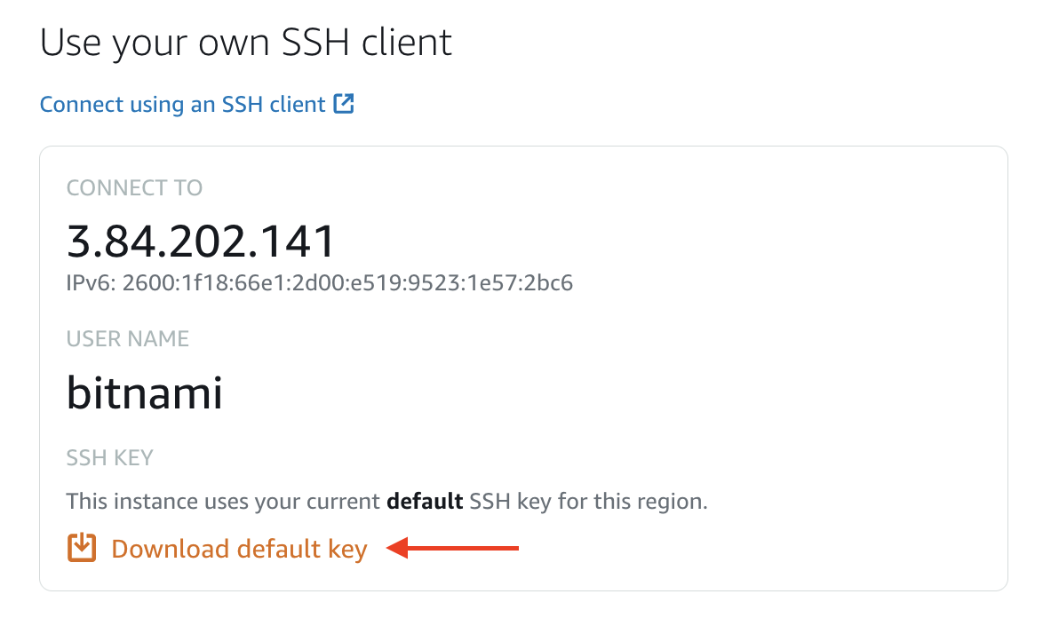 SSH key for the Lightsail instance