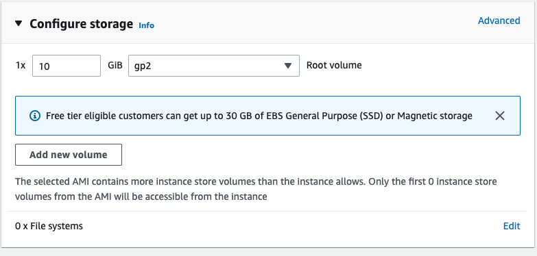 Defining EBS volumes (disks) for your server