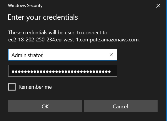 Entering the administrator password