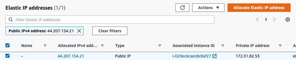 Our Elastic IP address has been associated with an instance