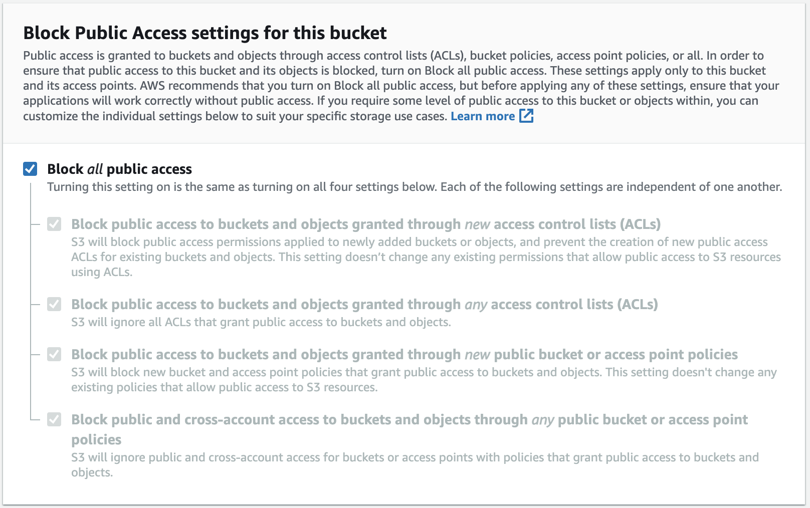 Bucket blocked for public access by default