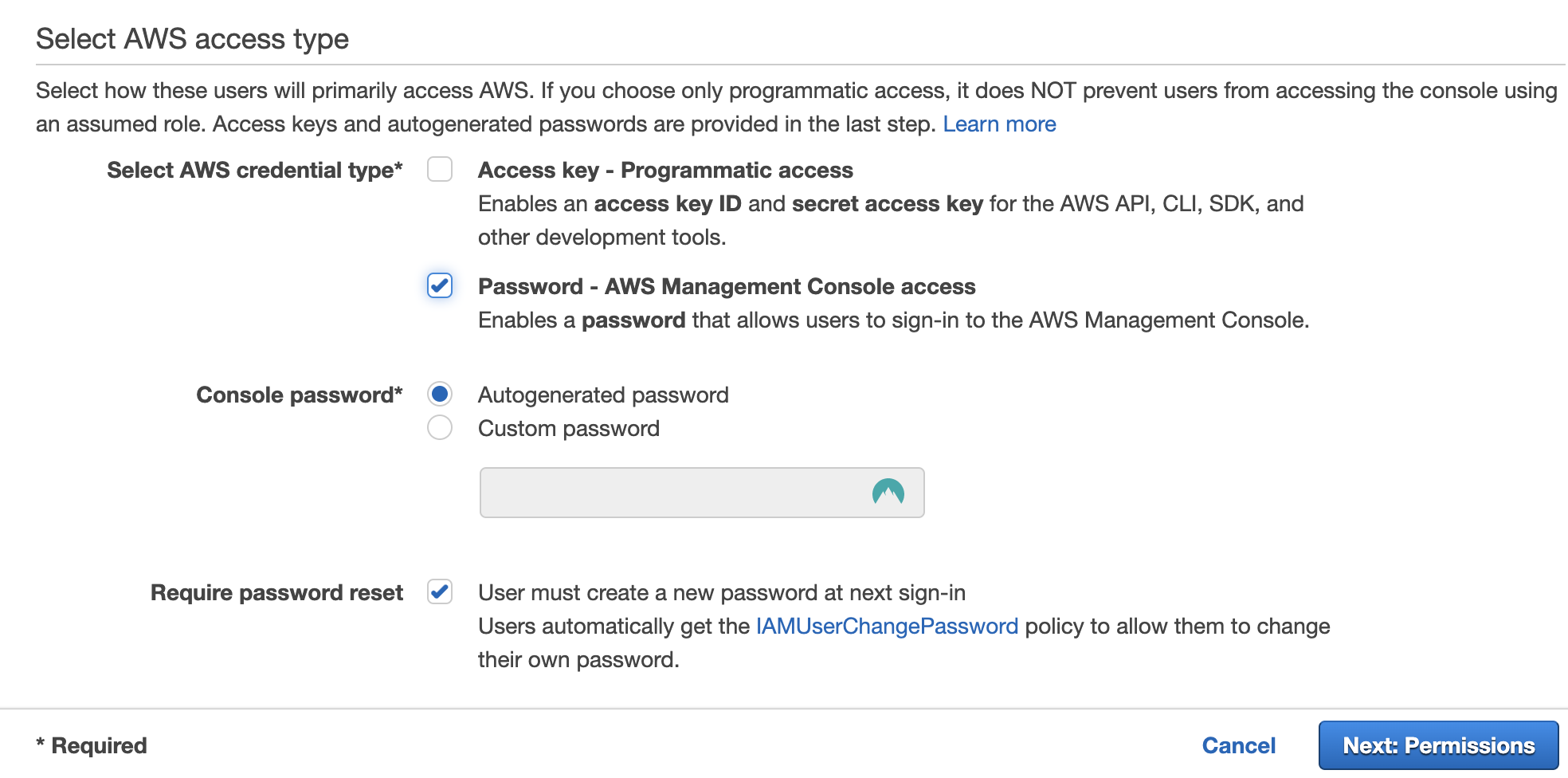 AWS access types