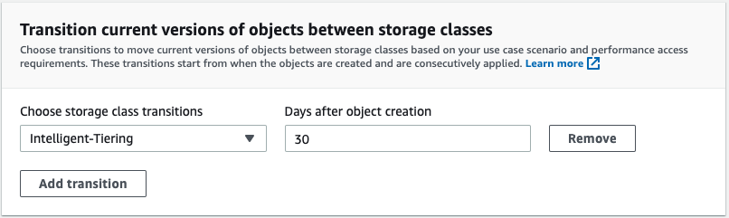 Configuring the Intelligent Tiering storage class