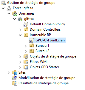 GPO_U_fondEcran est selectionné à partir du sous-menu Forêt: gift.sa>Domaine>gift.sa>Immeuble RP.