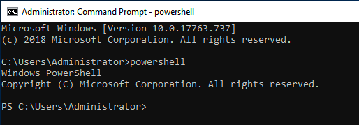 The command prompt in PowerShell mode