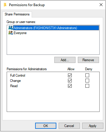 Sharing settings changed using the PowerShell console