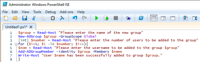 Your group creation script in PowerShell ISE