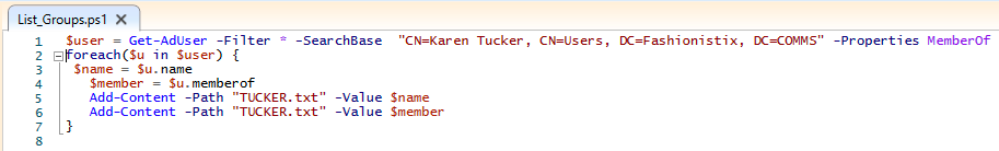Filtering script to show details for Karen using PowerShell ISE