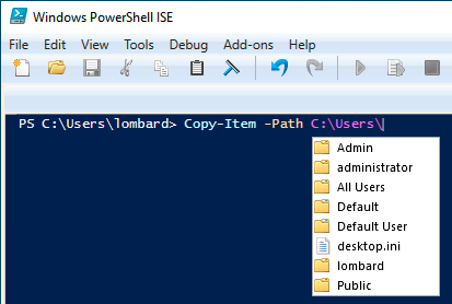 Windows PowerShell ISE will suggest filenames