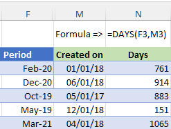 Use the DAYS() function to calculate an interval between two dates