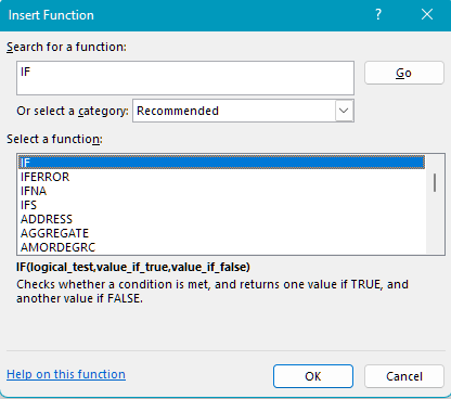 Look for the IF() function in the function list
