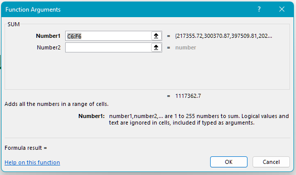 Select the range for the second SUM() function