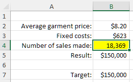 Excel has found the result for the number of sales!