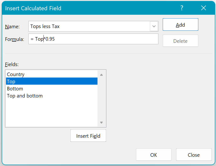 Insert a calculated field which applies the 5% tax