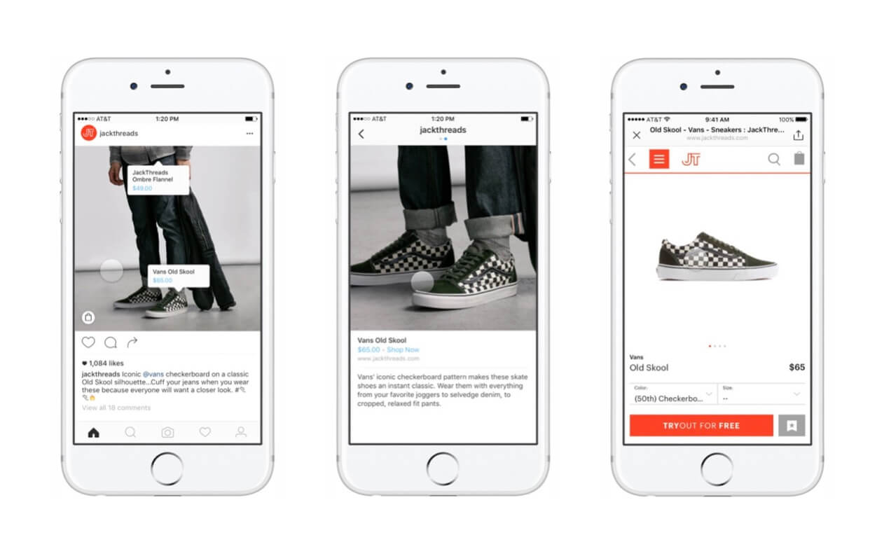 Screenshot of sneakers in an Instagram post. Clicking on it leads directly to the brand's online store.