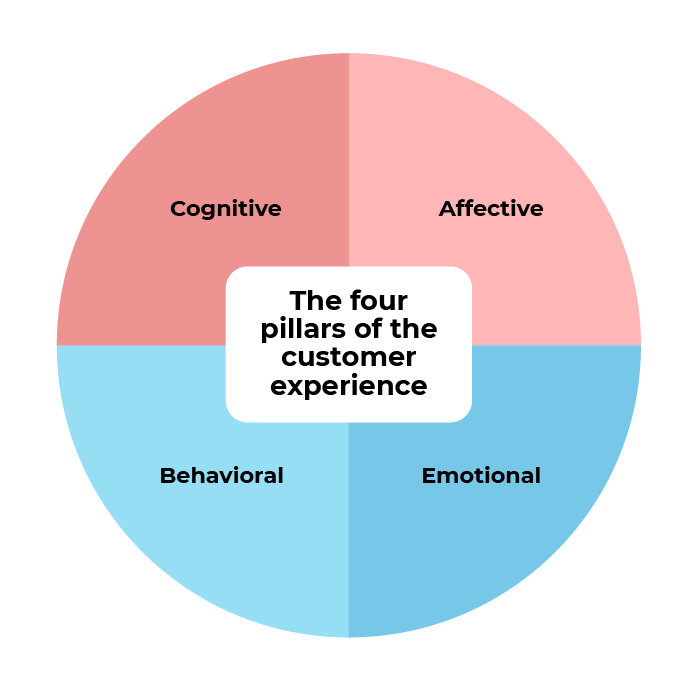 Circle representing the 4 facets of the customer experience. It is divided into 4 different colored parts: Cognitive, Affective, Behavioral and Emotional.