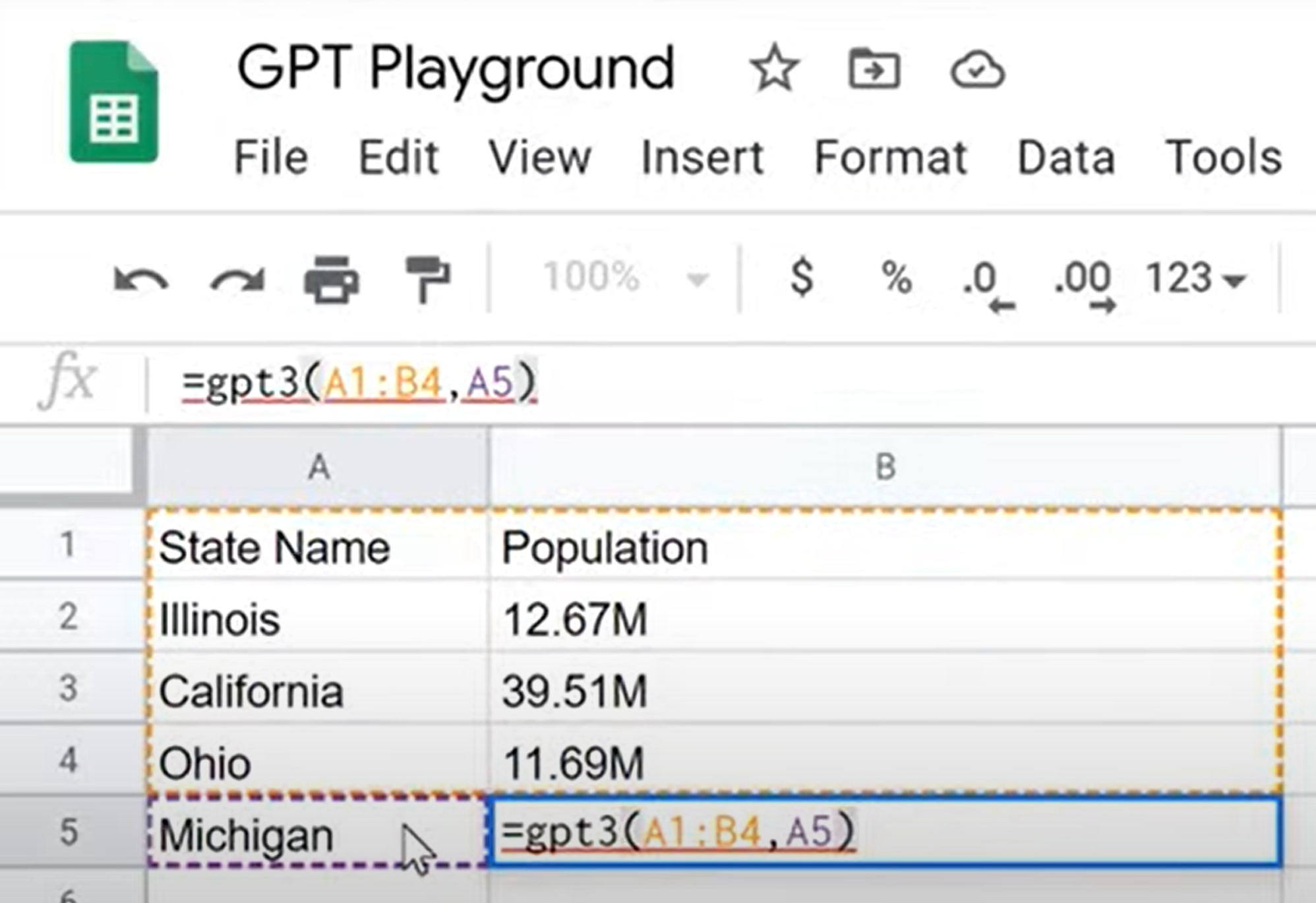 Screenshot of a gpt-3 function
