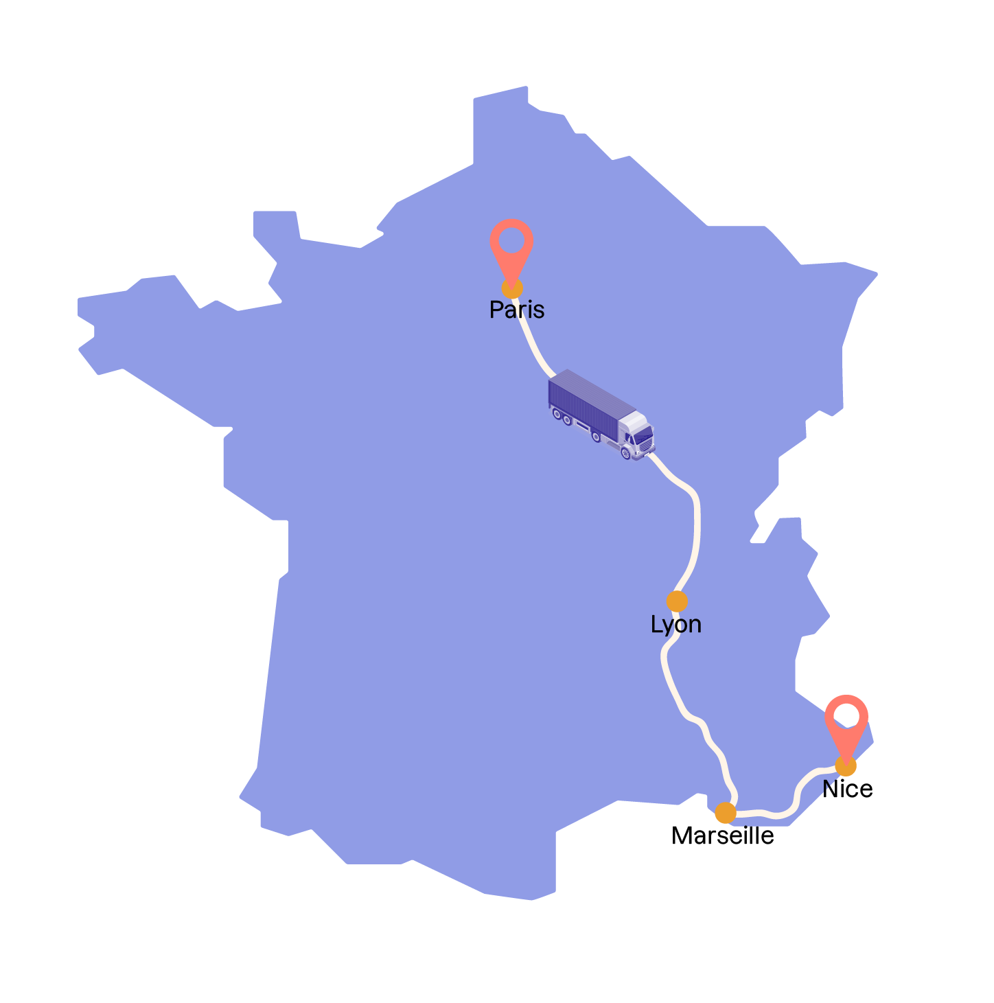 Le TMS proposera un trajet optimisé : Lyon, puis Marseille, puis Nice depuis Paris, par exemple