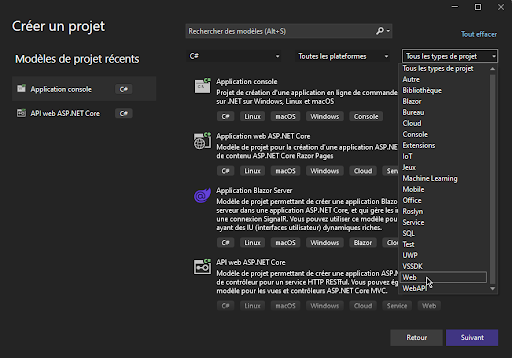 Visual Studio: Create a New Project Dialog