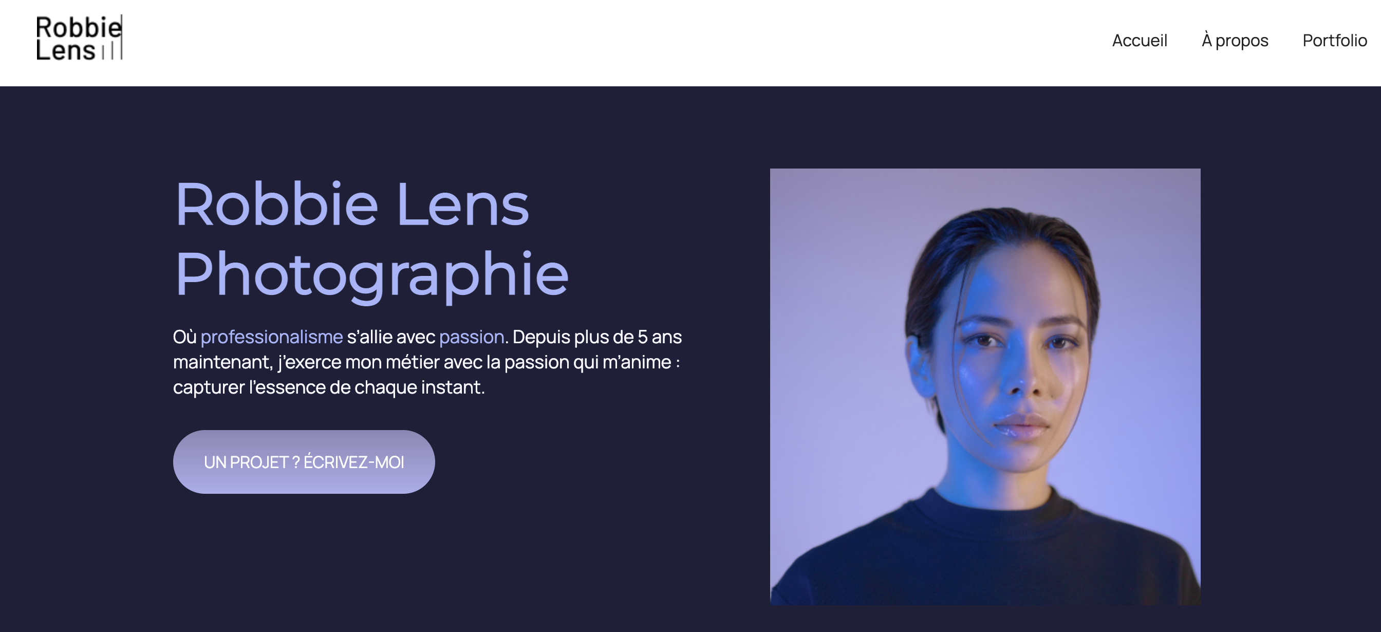 Une capture d'écran du site web de présentation photographique de Robbie Lens.