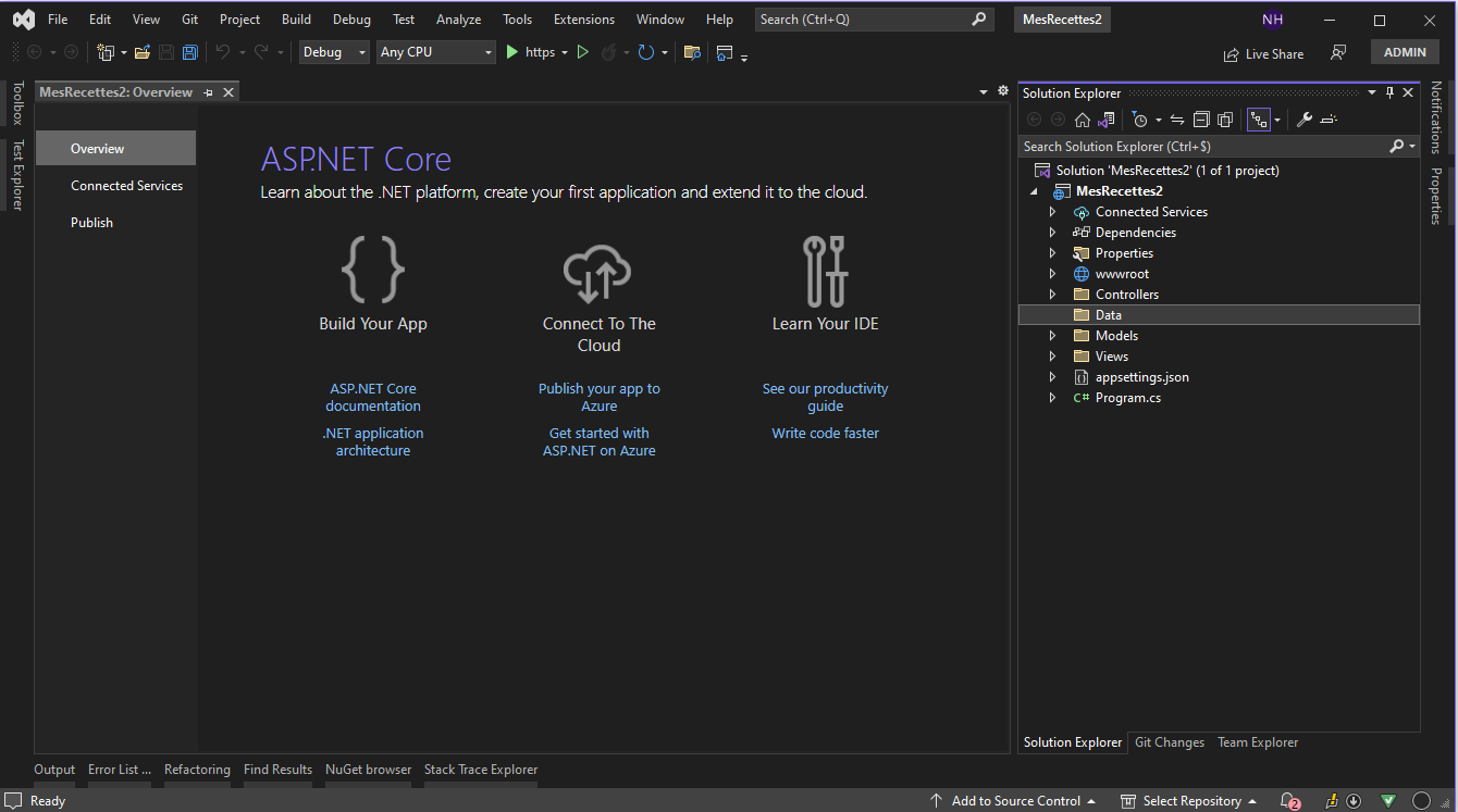 Visual Studio : nouveau projet MVC